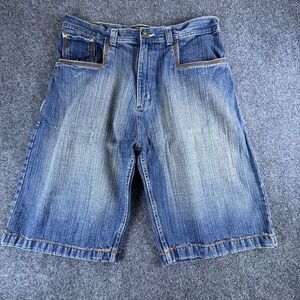 Knockout Denim Shorts Mens 34x12 Blue Light Wash Cotton Embroidered Back Pockets
